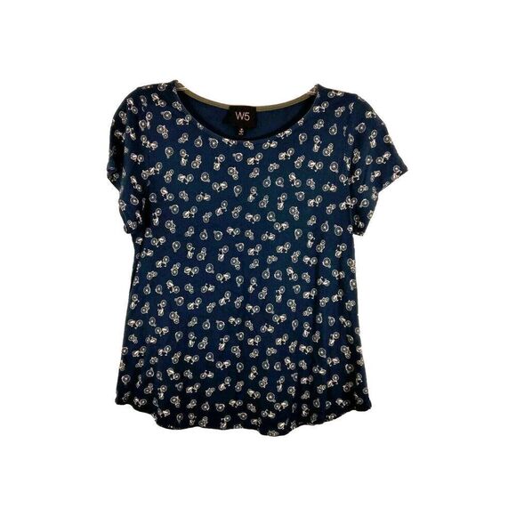 W5 by ANTHROPOLOGIE Blue Short Sleeve T-Shirt Bicycle Print Women's Size Medium - Picture 2 of 5